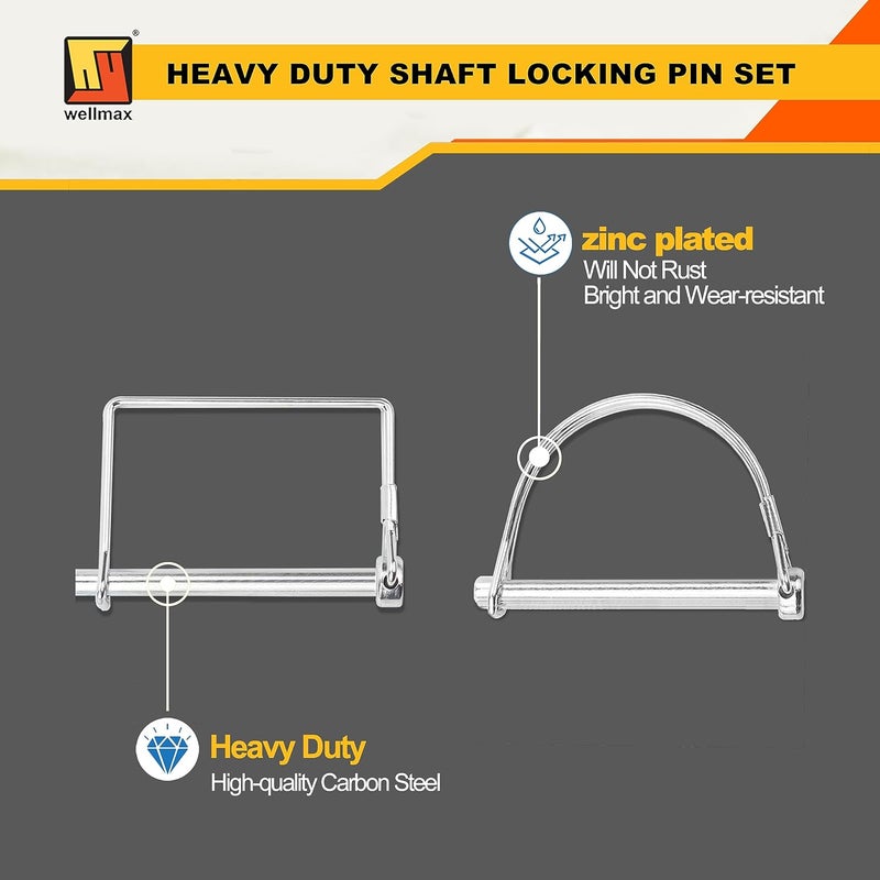 Wellmax 20 Pcs Shaft Locking Pin in 1/4", 5/16" and 3/8" Diameter Zinc-Plated Heavy Duty Safety Pins, Trailer Hitch Pin for Trailer Lock and Hitch Pin Lock for Farm Lawn Garden Wagons, Silver Color - Image 5